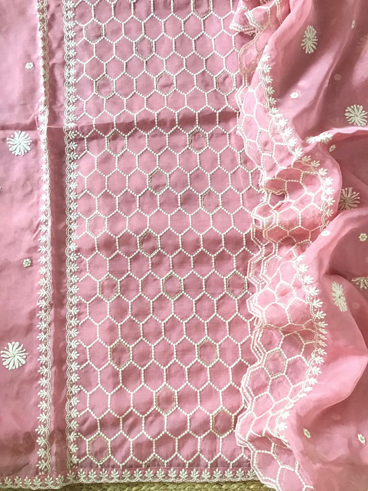 Soft Fine Organza Embroidered Suit - Pink