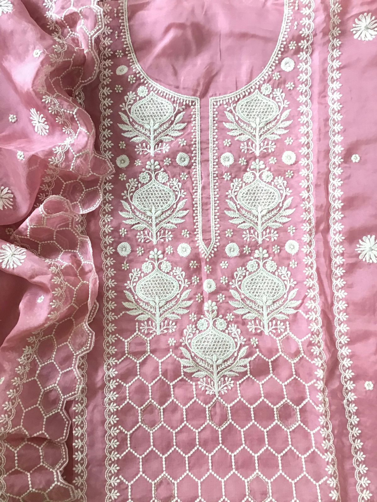 Soft Fine Organza Embroidered Suit - Pink