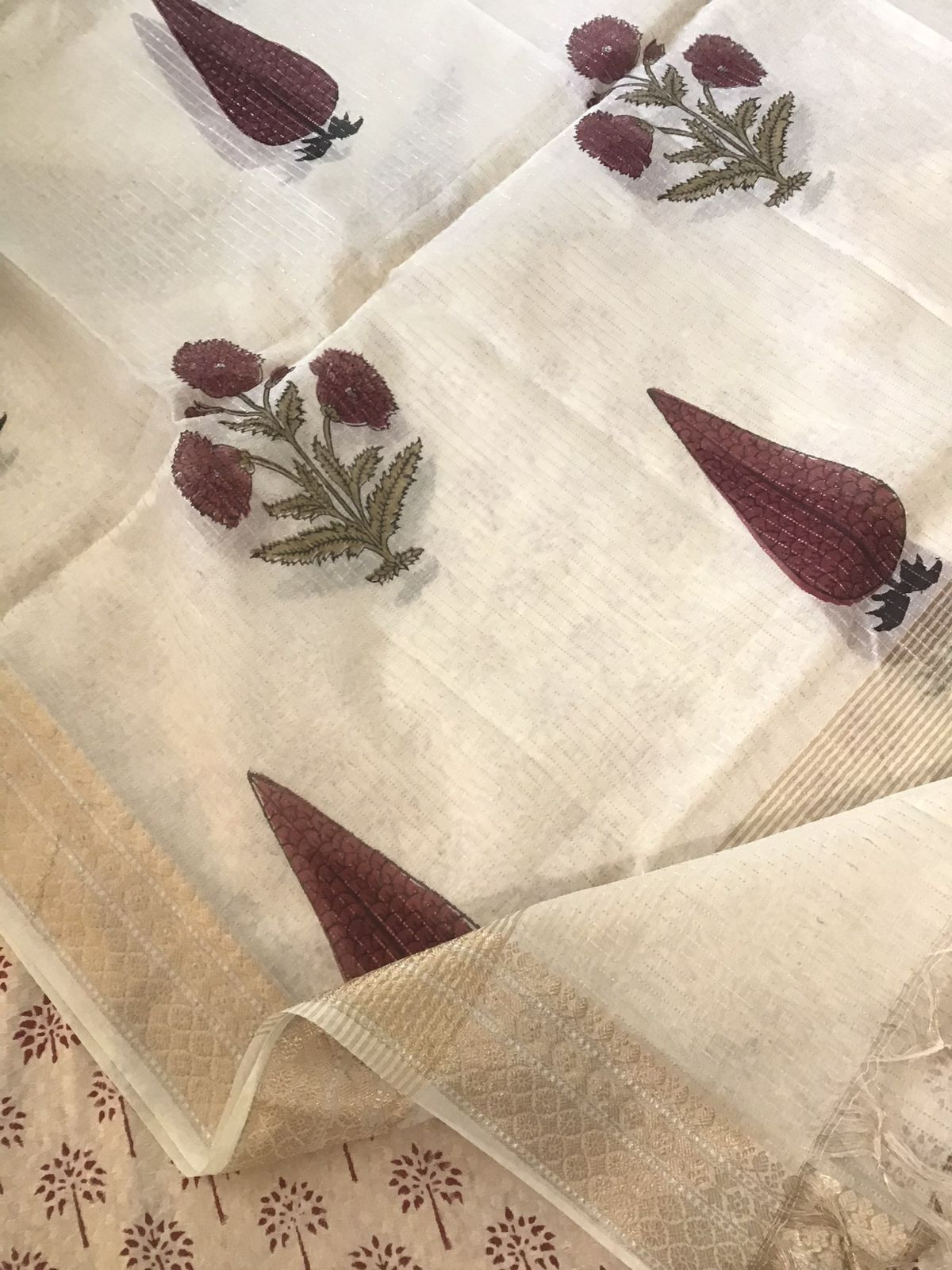 Pure Cotton Printed Self Embroidered Suit - Offwhite