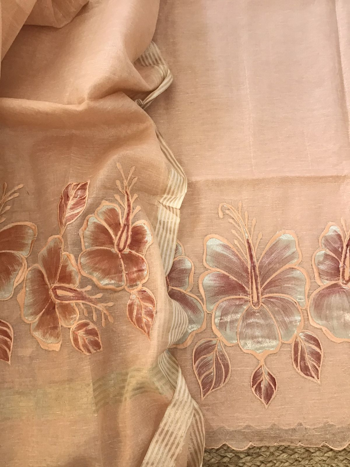 Soft Tissue Chanderi Embroidered Suit - Peach