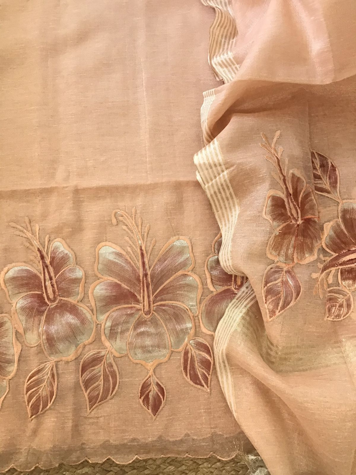 Soft Tissue Chanderi Embroidered Suit - Peach