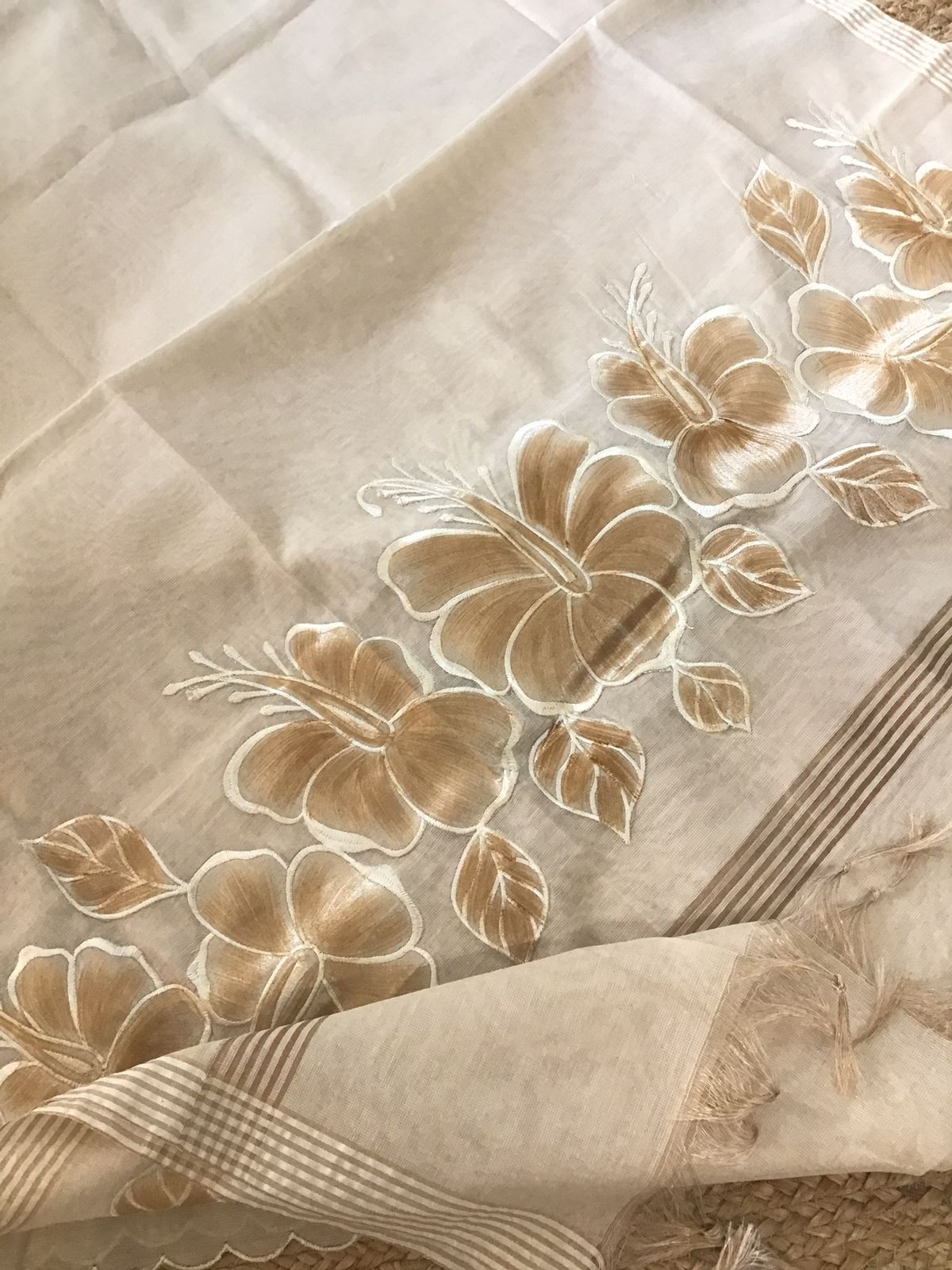 Soft Tissue Chanderi Embroidered Suit - Beige