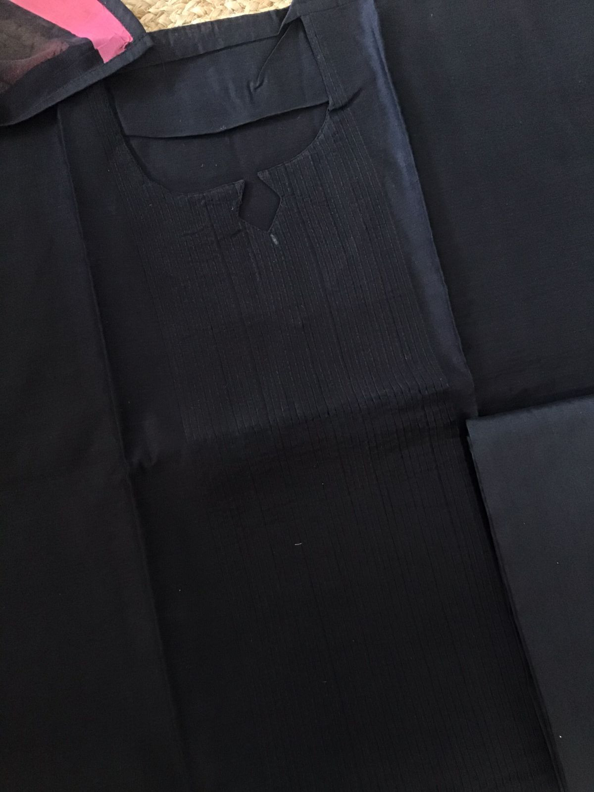 Pure Cotton Silk Pintucks Embroidered Printed Suit - Black