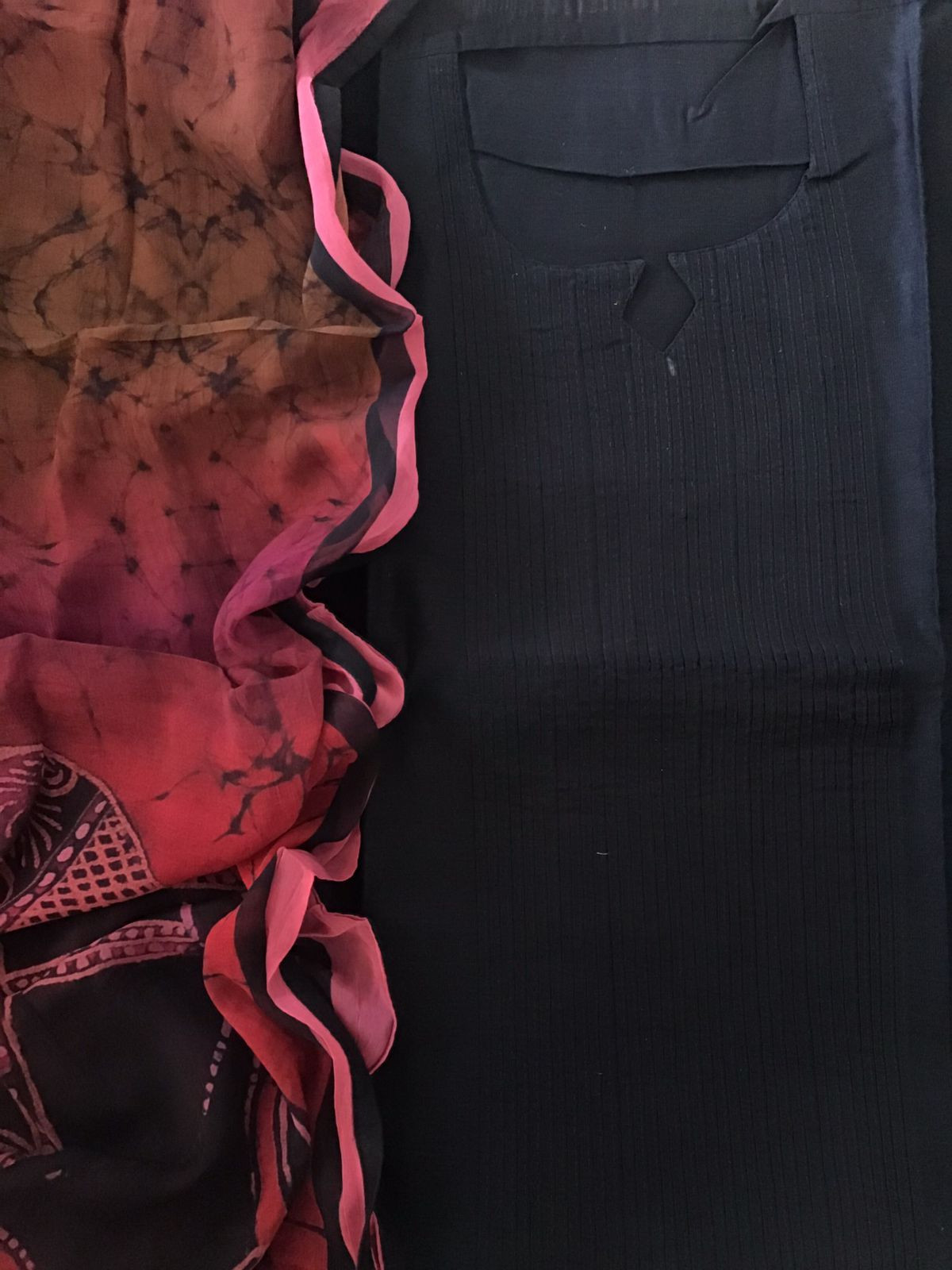 Pure Cotton Silk Pintucks Embroidered Printed Suit - Black