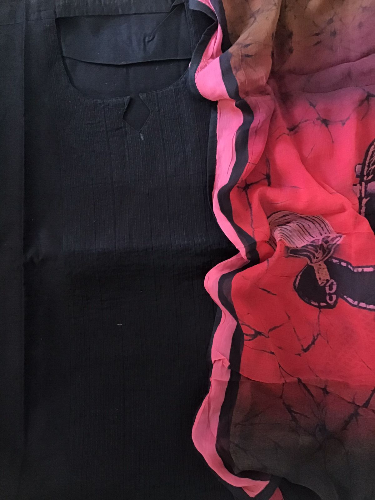 Pure Cotton Silk Pintucks Embroidered Printed Suit - Black