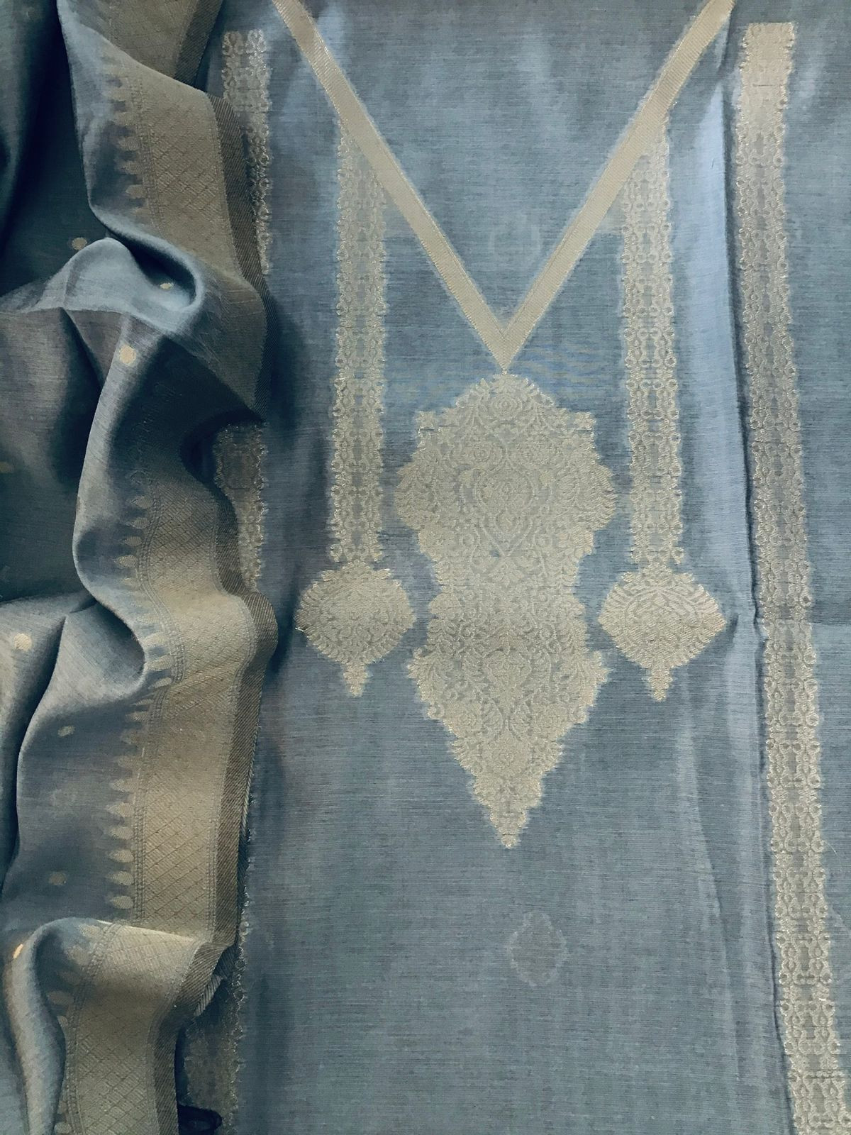 Soft Chanderi Banarasi Weaved Suit - Grey