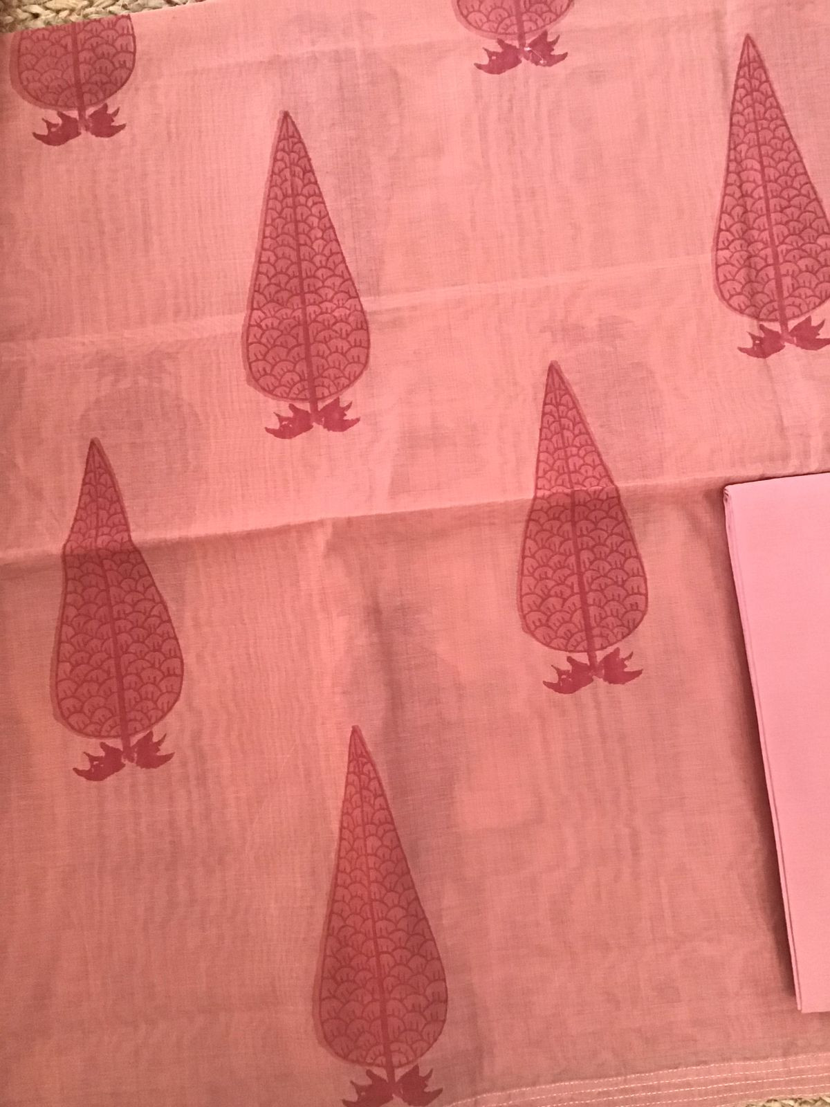 Soft Slub Chanderi Printed Jamdani Weaved Suit - Peach