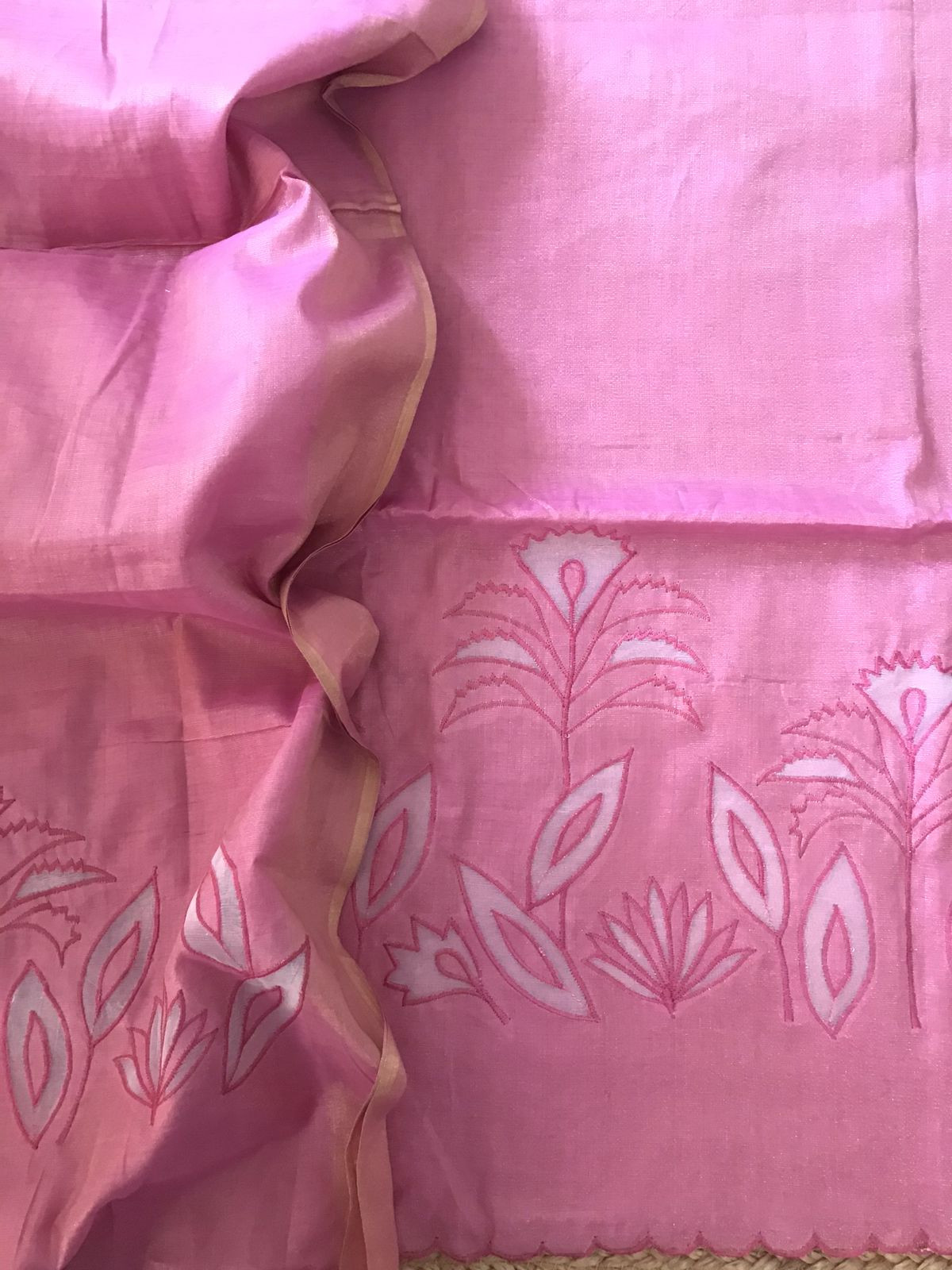 Soft Tissue Chanderi Embroidered Suit - Pink