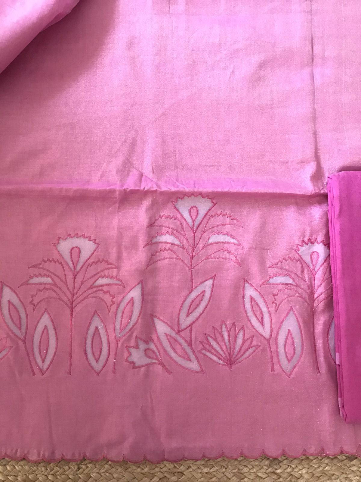 Soft Tissue Chanderi Embroidered Suit - Pink