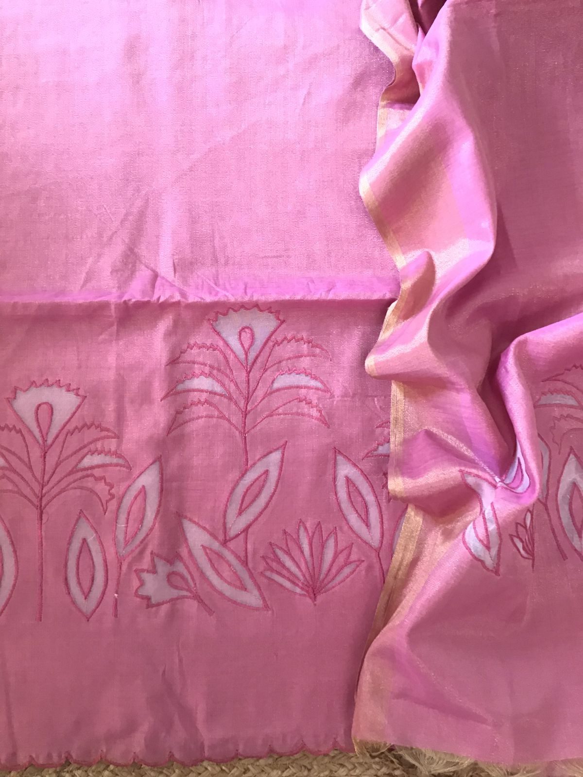 Soft Tissue Chanderi Embroidered Suit - Pink