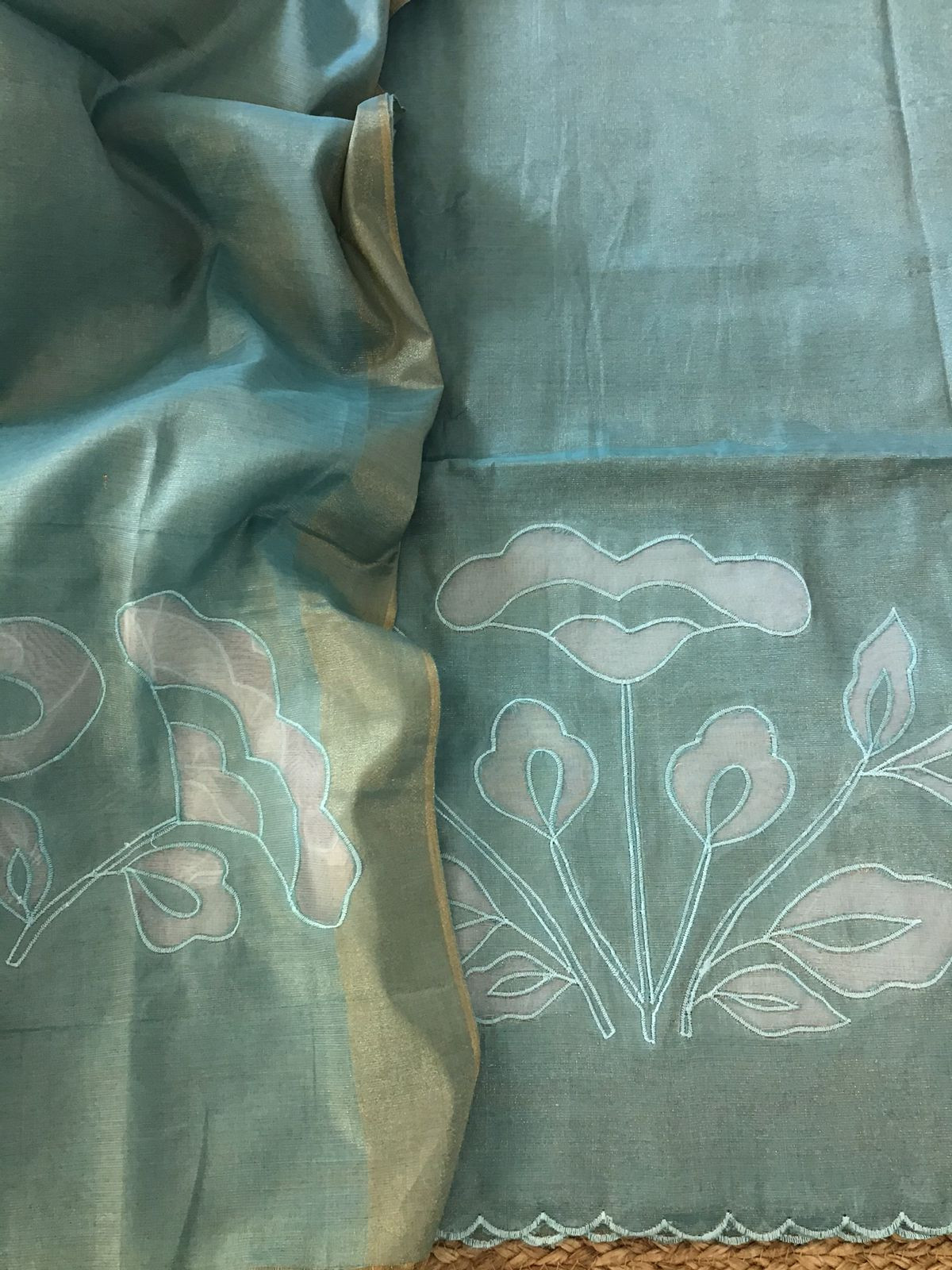 Soft Tissue Chanderi Embroidered Suit - Blue