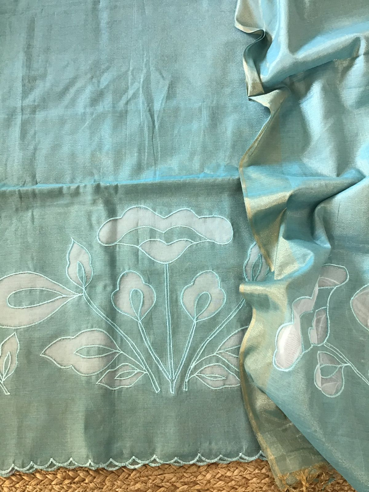 Soft Tissue Chanderi Embroidered Suit - Blue