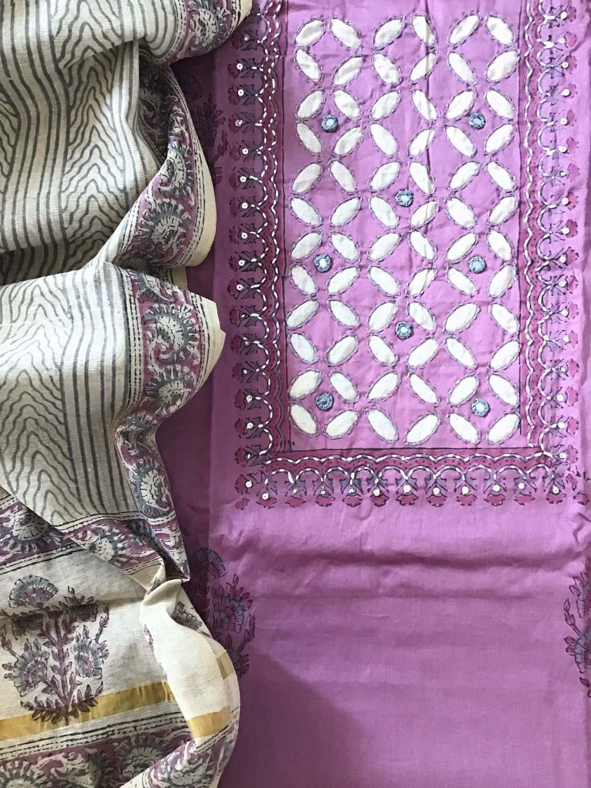 Pure Jaam Cotton Printed Embroidered Suit - Purple