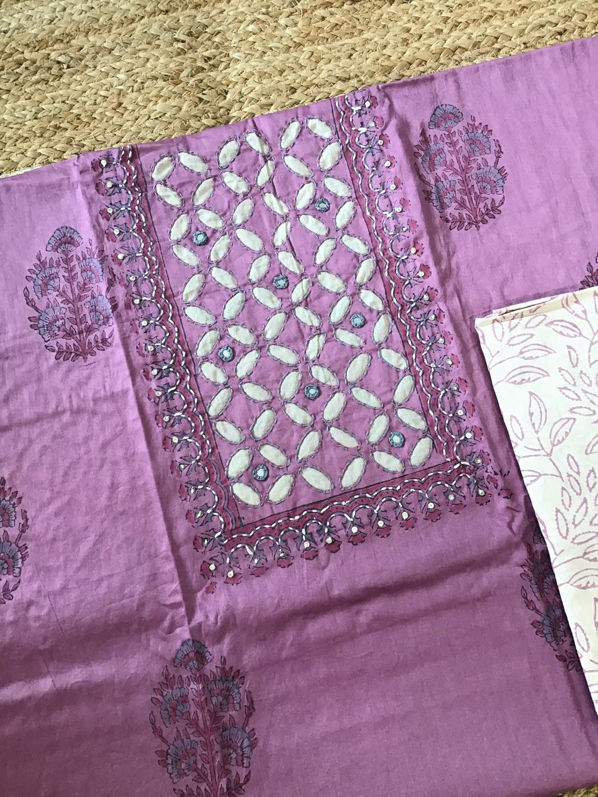 Pure Jaam Cotton Printed Embroidered Suit - Purple