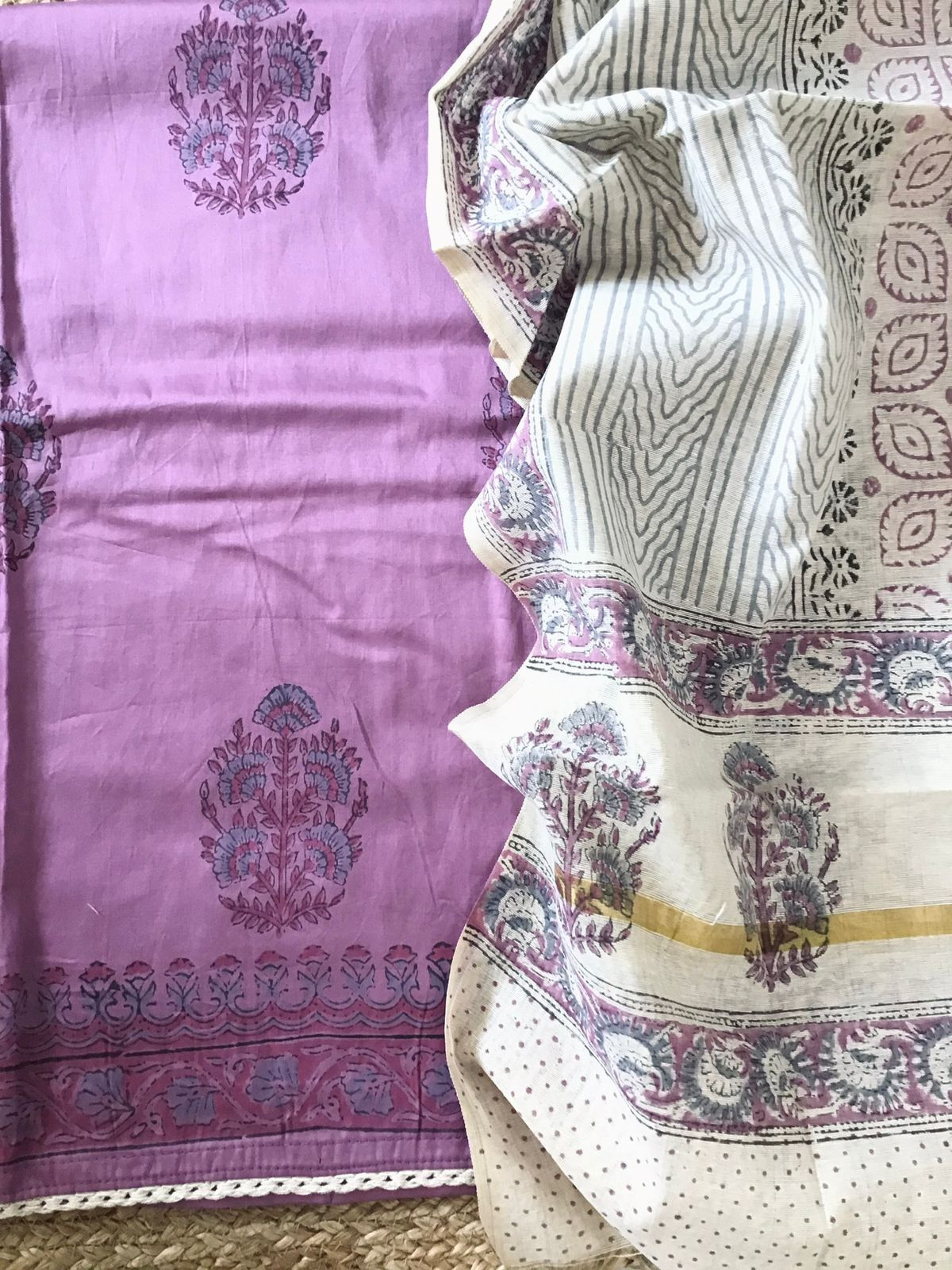 Pure Jaam Cotton Printed Embroidered Suit - Purple