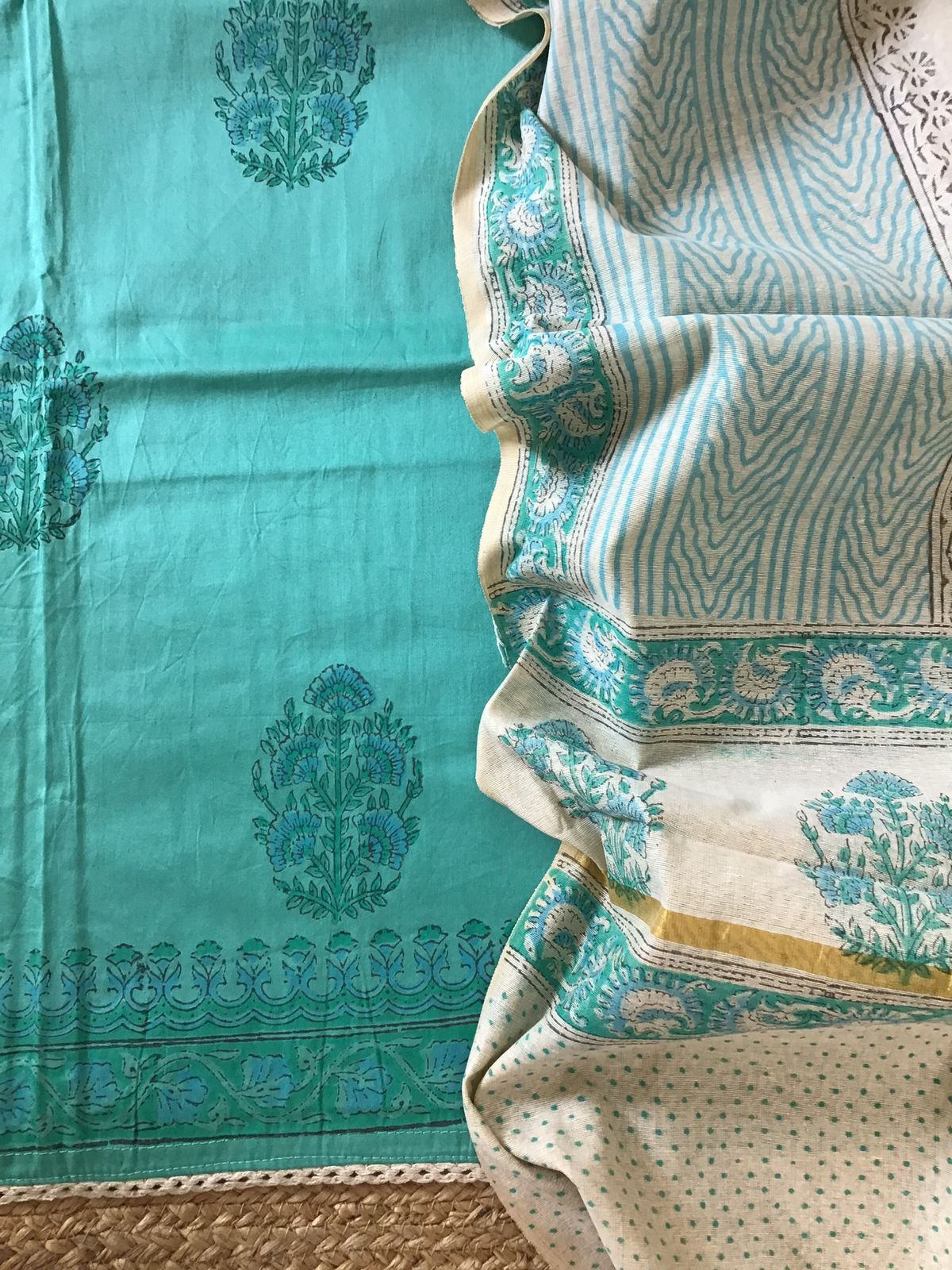 Pure Jaam Cotton Printed Embroidered Suit - Sea Green