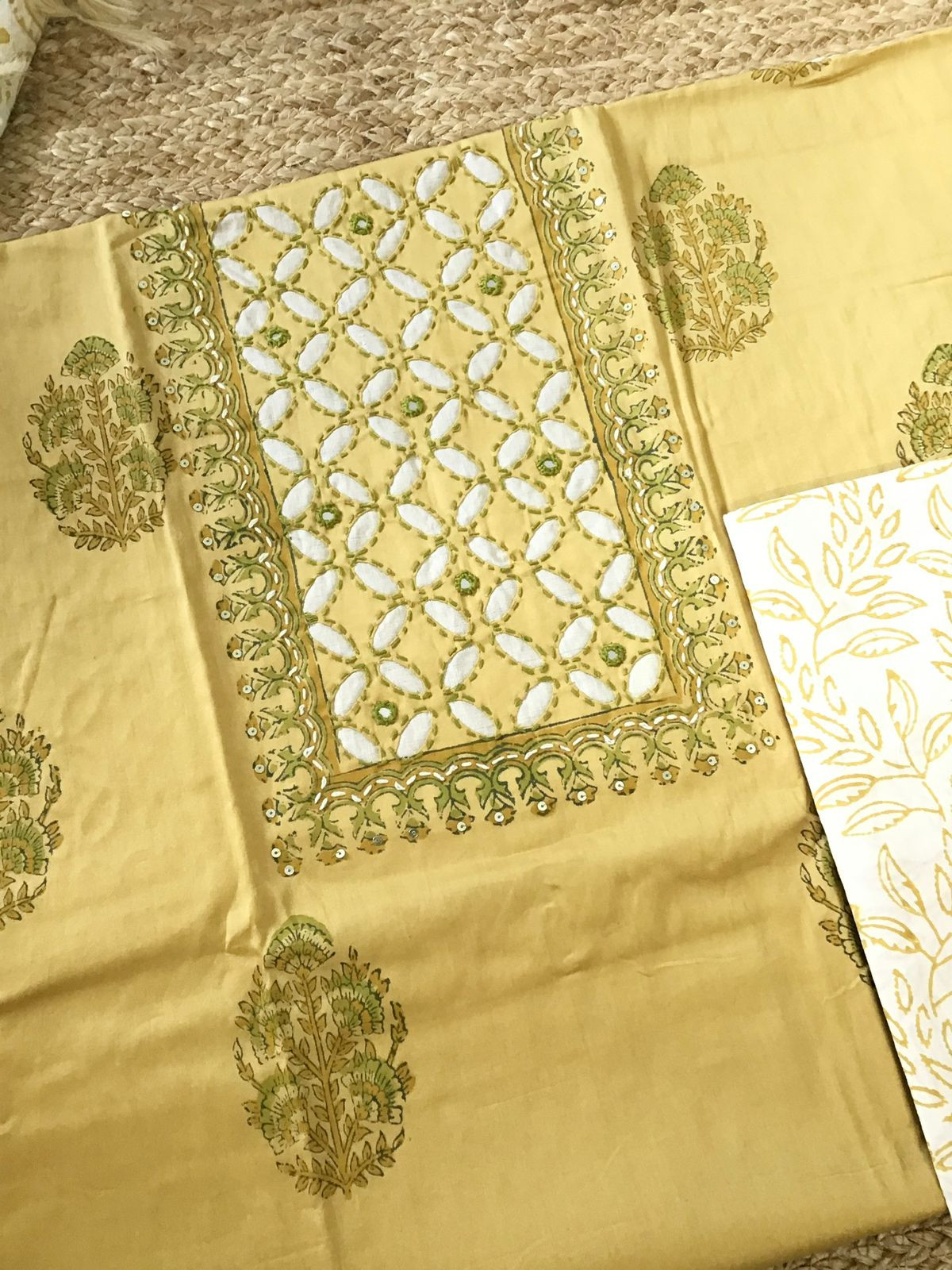 Pure Jaam Cotton Printed Embroidered Suit - Yellow