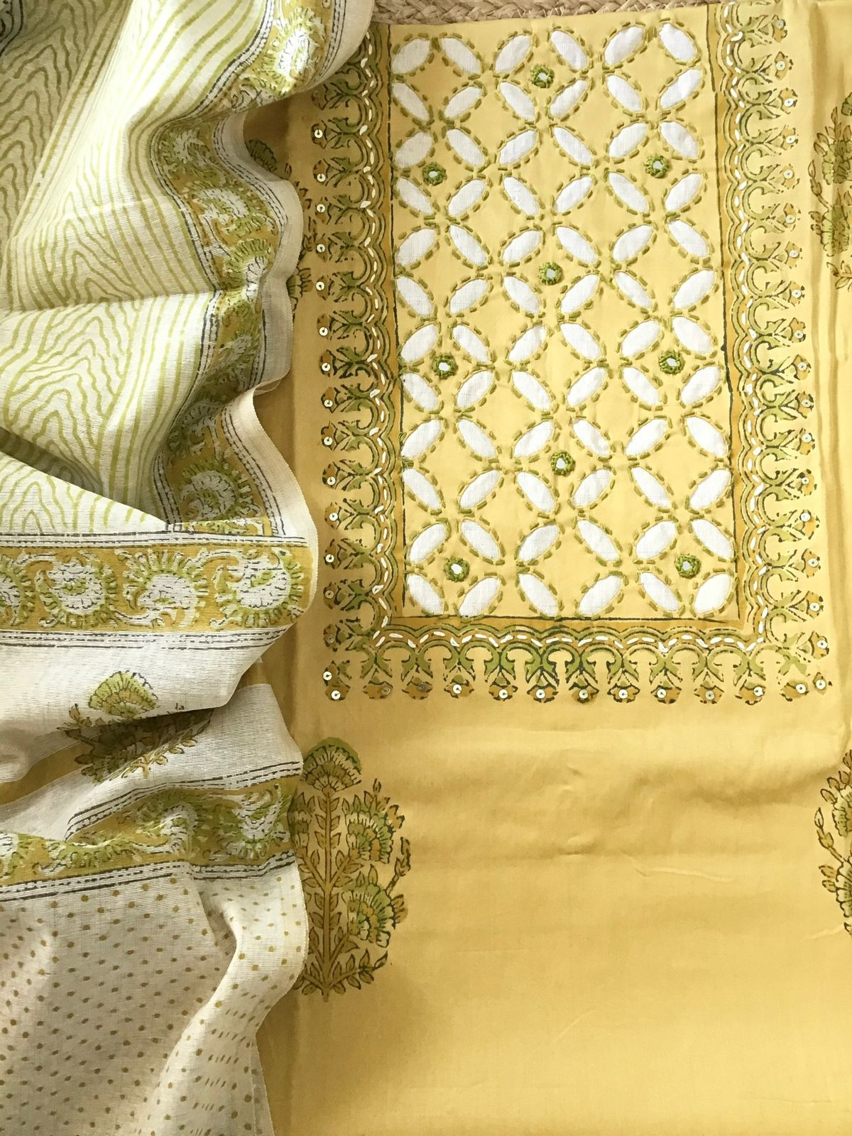 Pure Jaam Cotton Printed Embroidered Suit - Yellow
