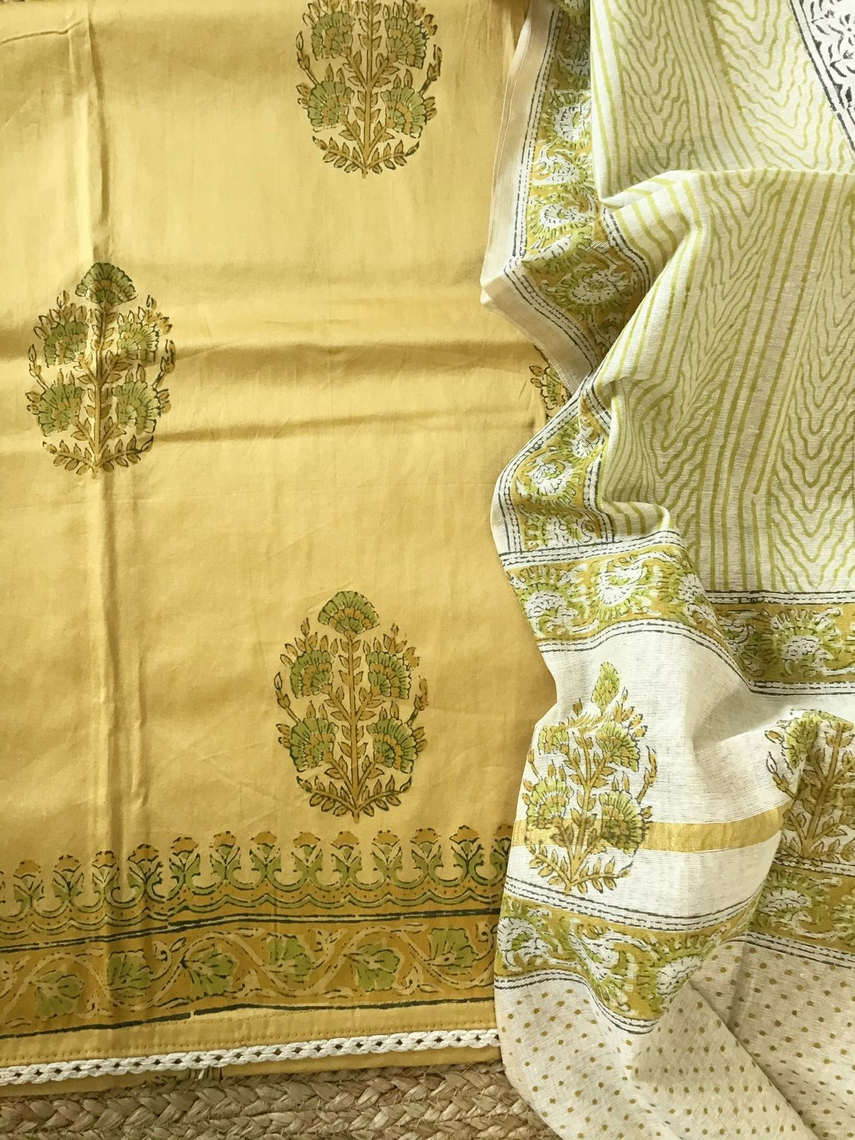 Pure Jaam Cotton Printed Embroidered Suit - Yellow