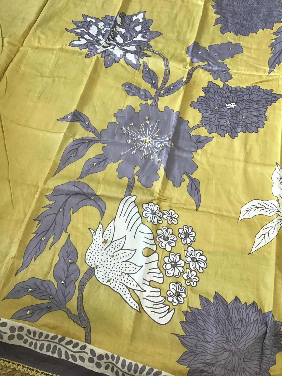 Pure Jaam Cotton Printed Embroidered Suit - Yellow