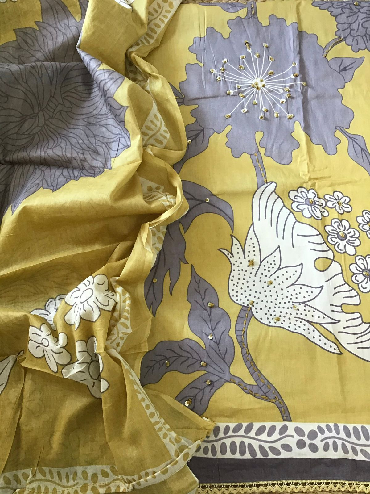 Pure Jaam Cotton Printed Embroidered Suit - Yellow