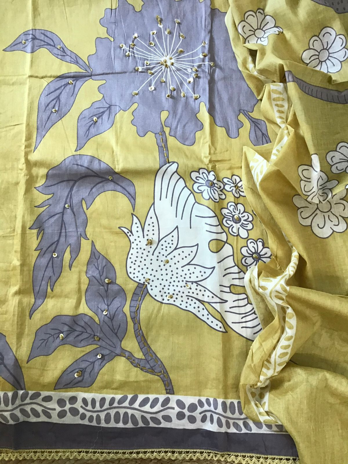 Pure Jaam Cotton Printed Embroidered Suit - Yellow
