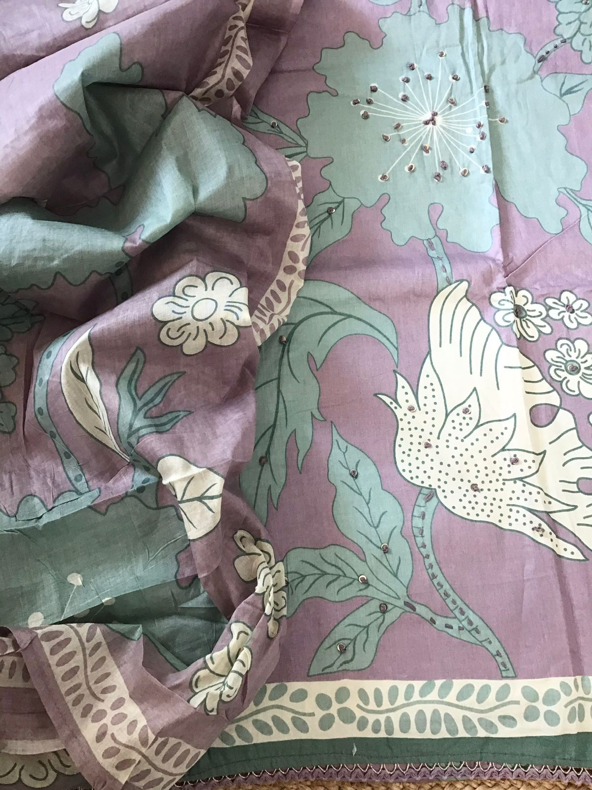 Pure Jaam Cotton Printed Embroidered Suit - Lilac