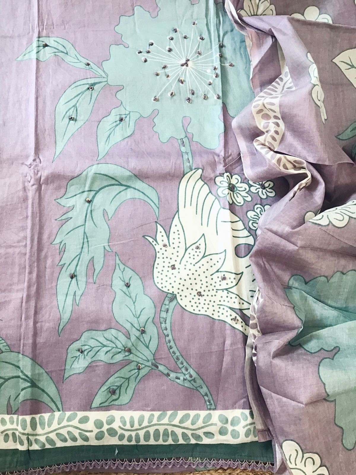Pure Jaam Cotton Printed Embroidered Suit - Lilac