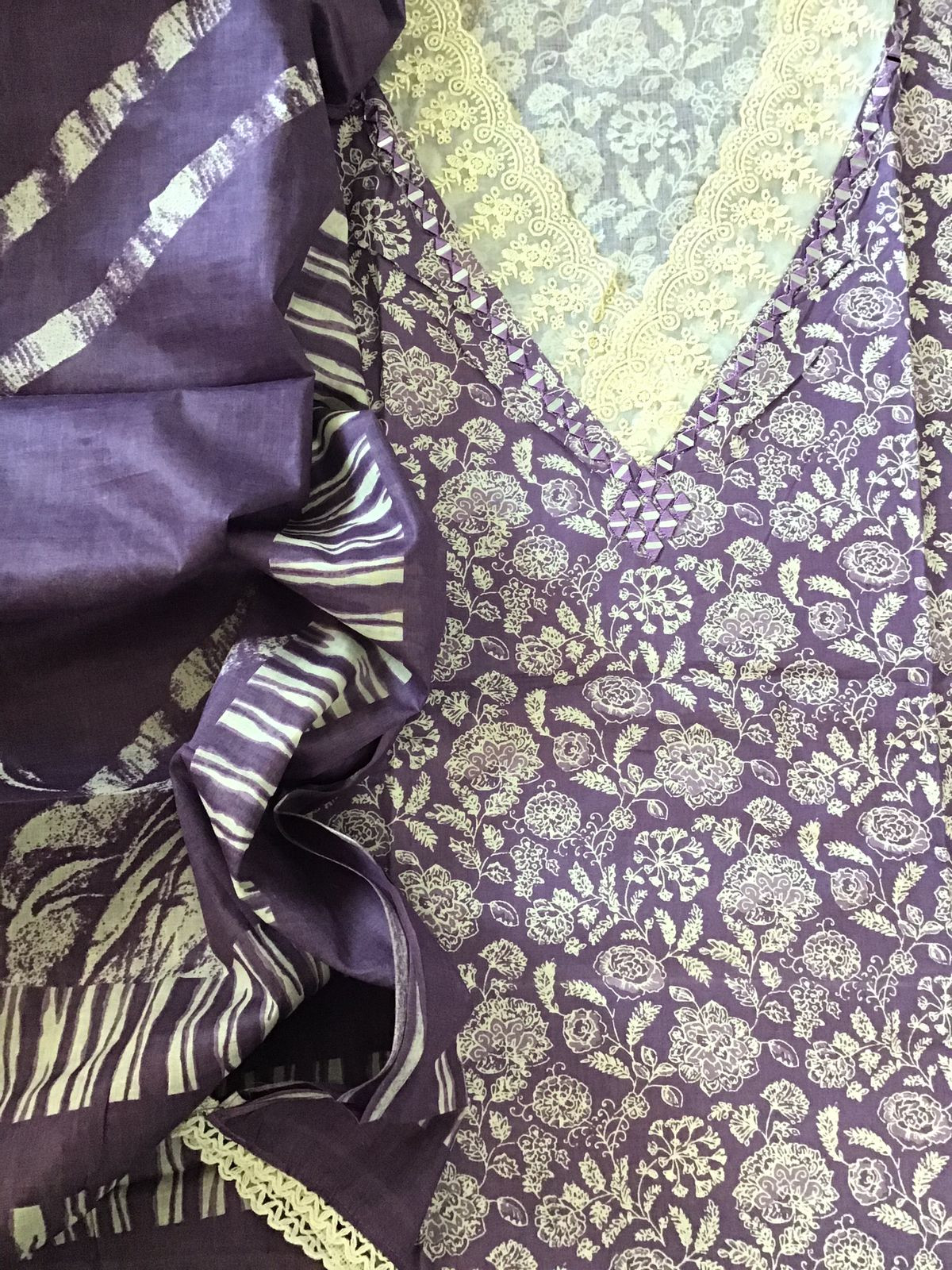 Pure Cotton Printed Embroidered Suit - Purple