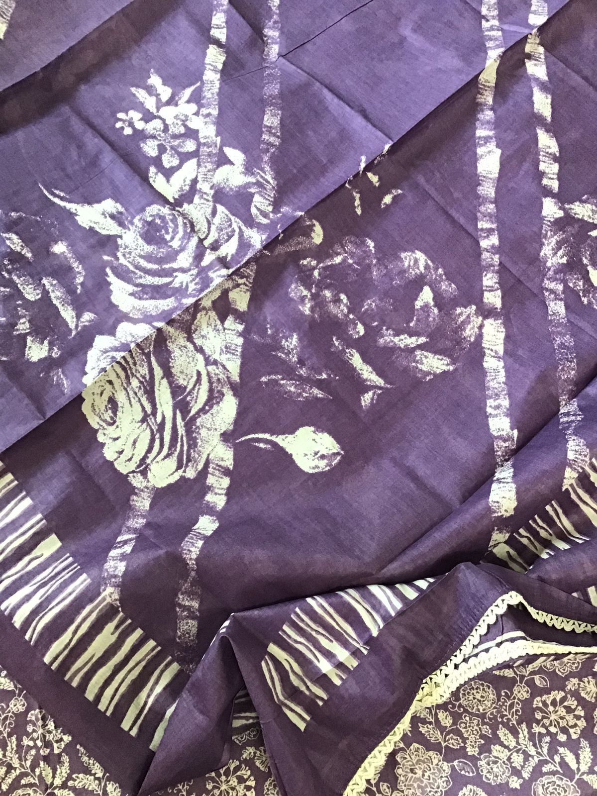 Pure Cotton Printed Embroidered Suit - Purple