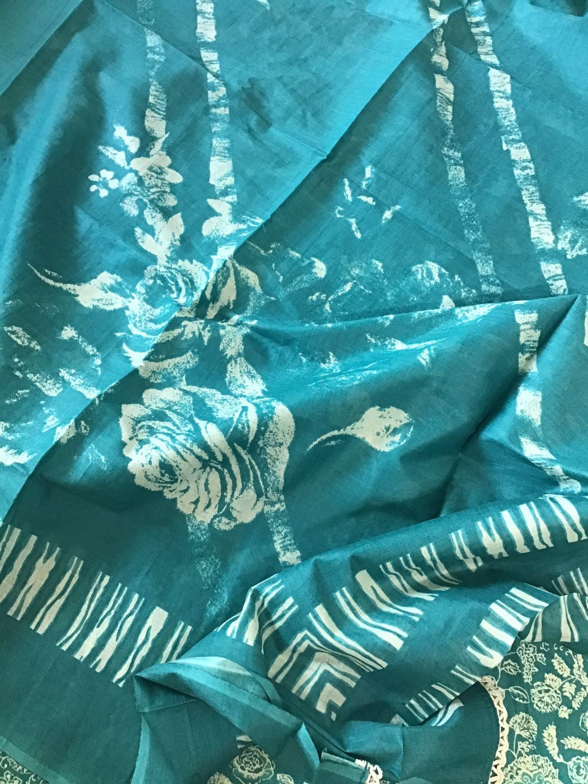 Pure Cotton Printed Embroidered Suit - Blue