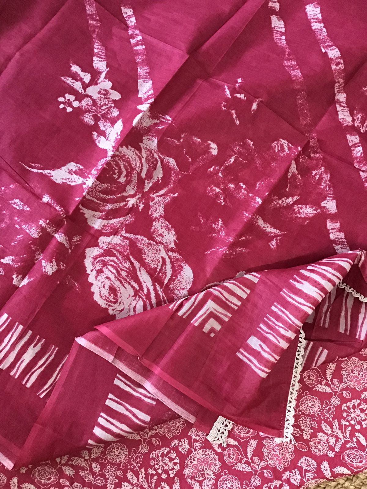 Pure Cotton Printed Embroidered Suit - Pink