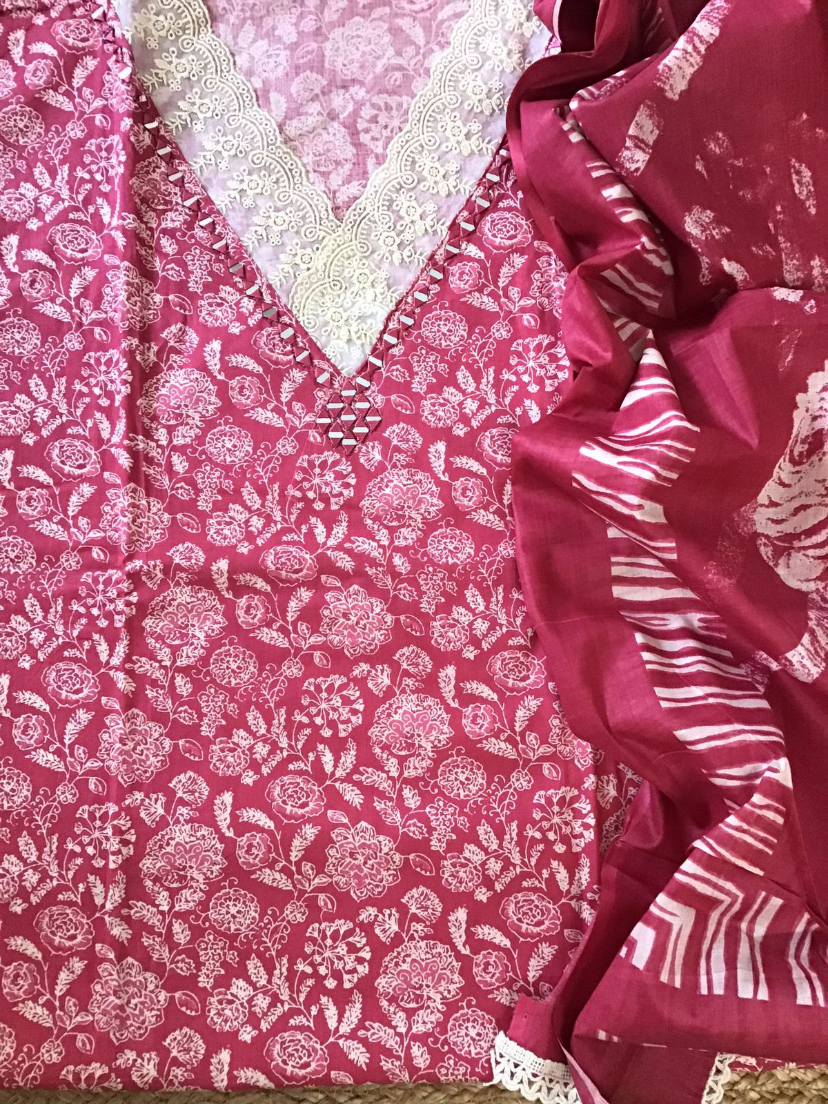 Pure Cotton Printed Embroidered Suit - Pink