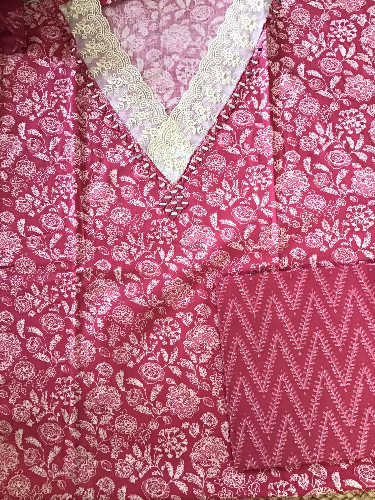 Pure Cotton Printed Embroidered Suit - Pink