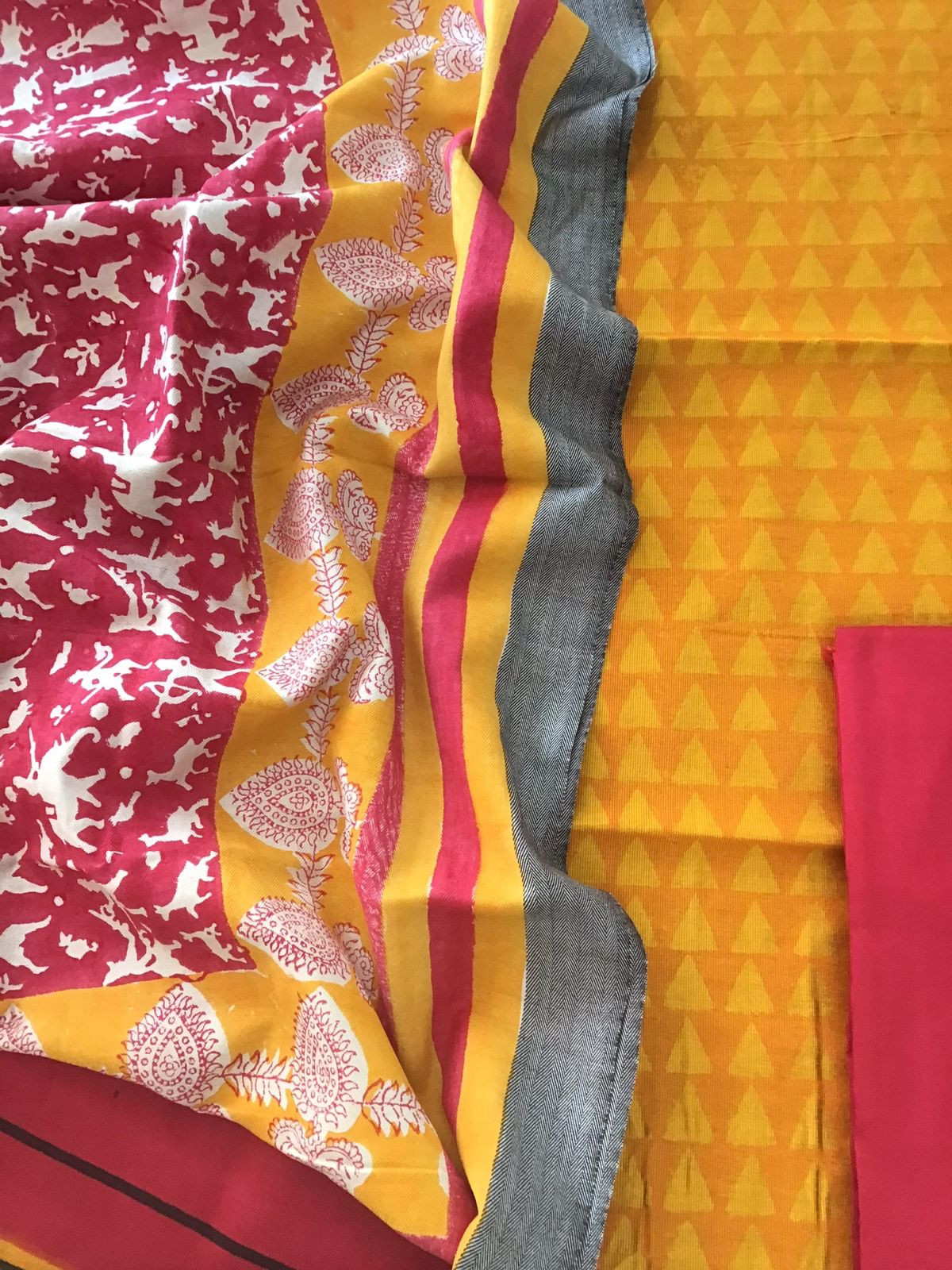 Pure Cotton Silk Printed Suit - Yellow