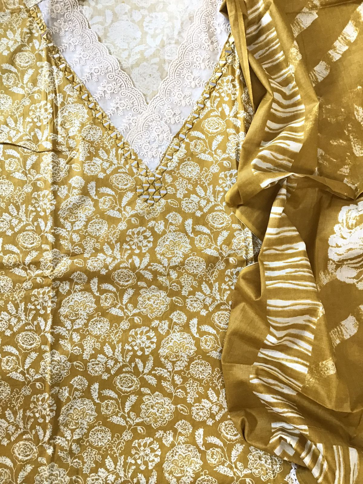 Pure Cotton Printed Embroidered Suit - Yellow