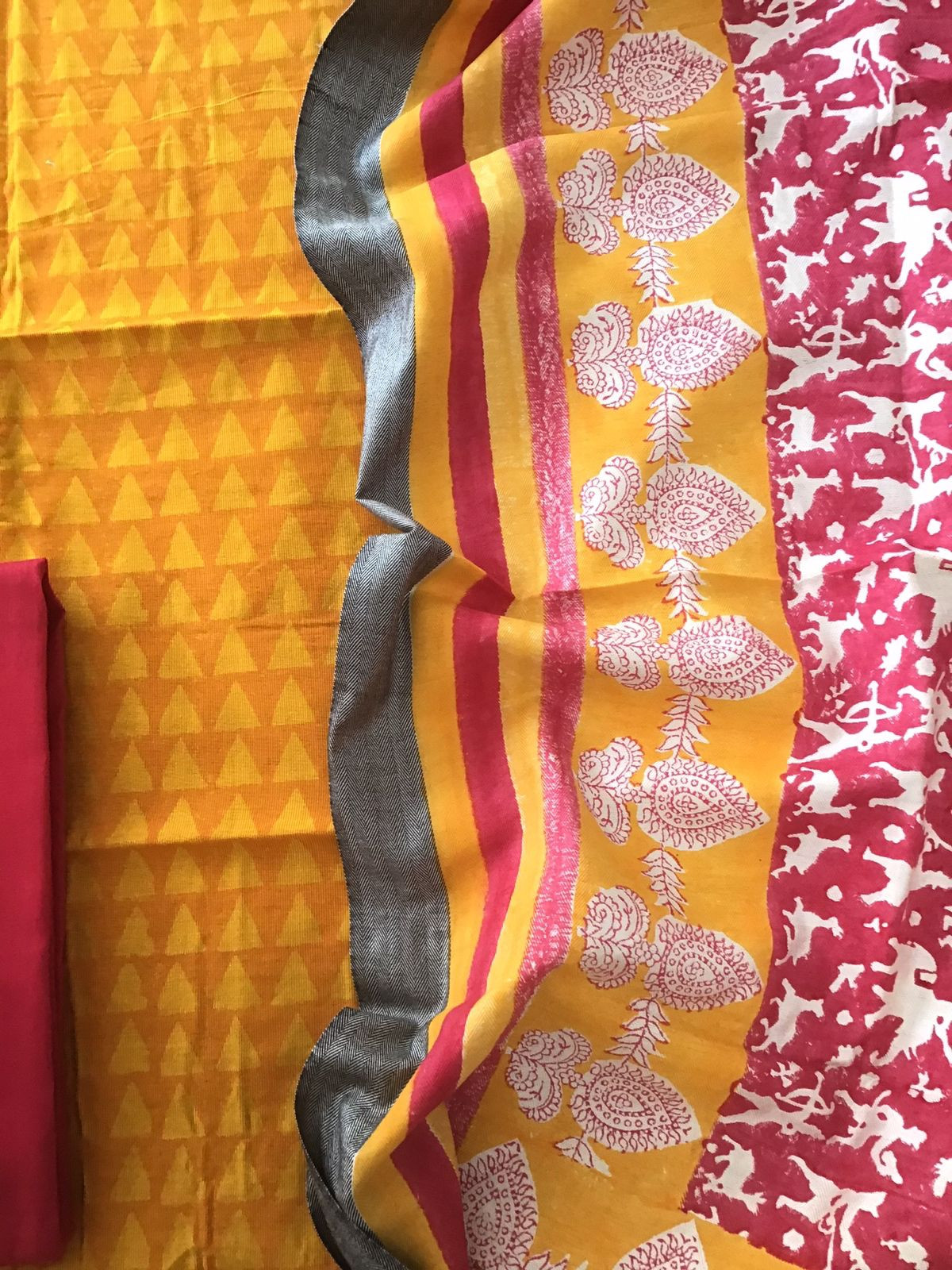 Pure Cotton Silk Printed Suit - Yellow