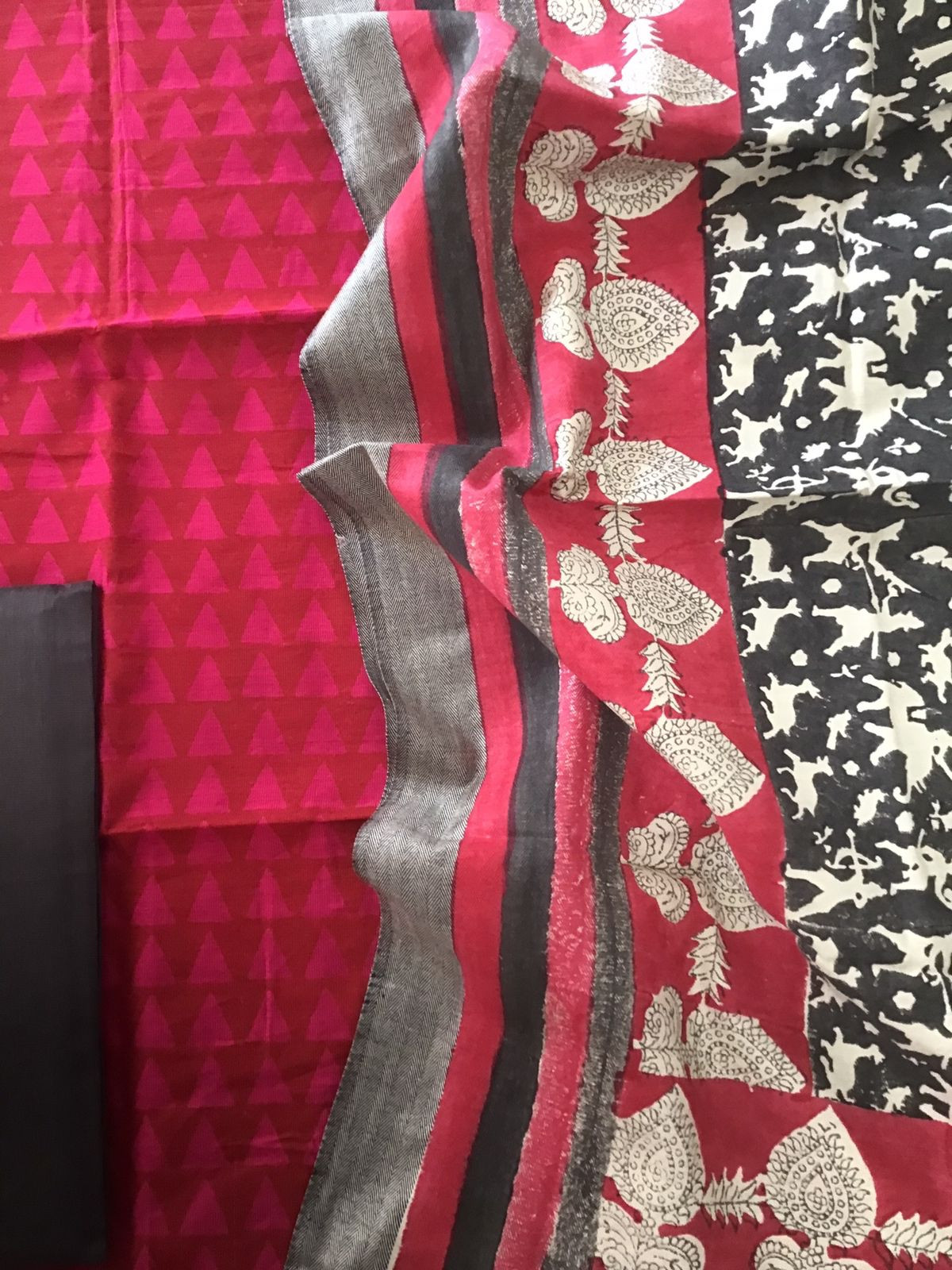 Pure Cotton Silk Printed Suit - Red