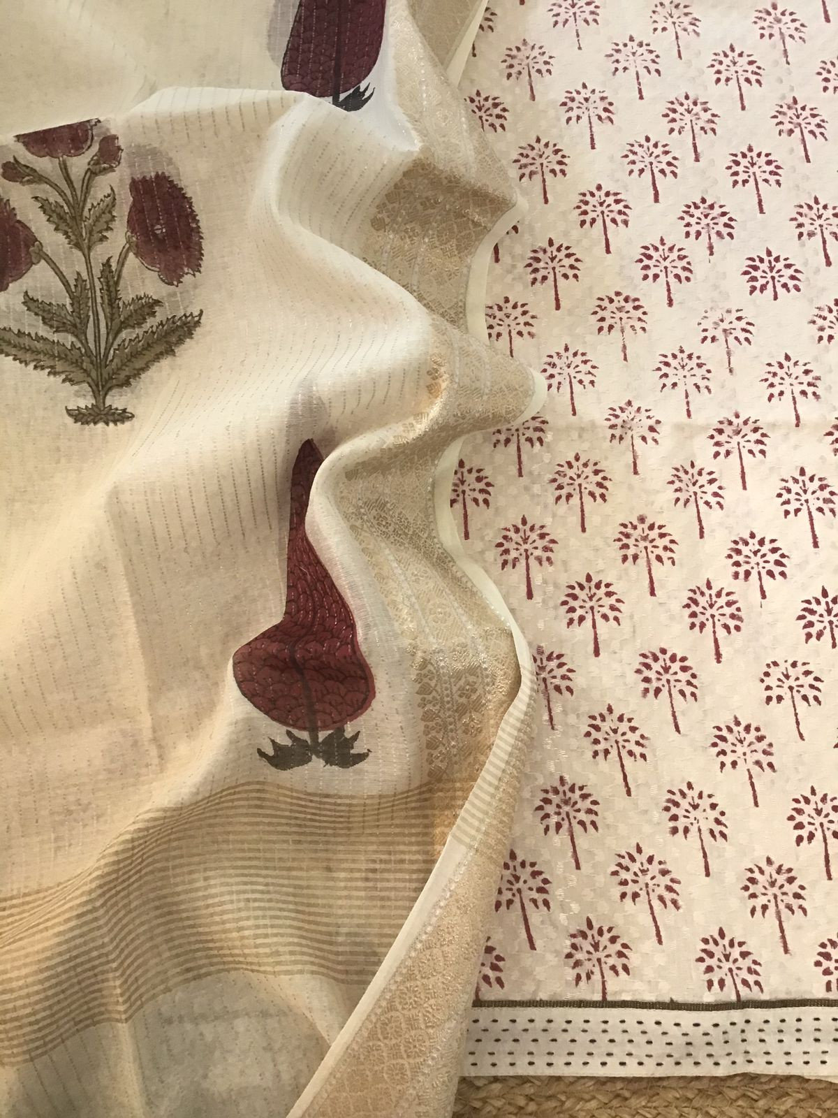 Pure Cotton Printed Self Embroidered Suit - Offwhite
