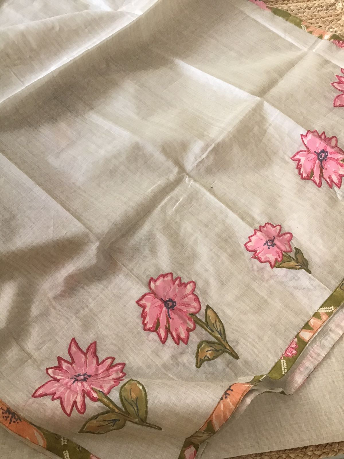 Soft Slub Chanderi Embroidered Suit - Beige