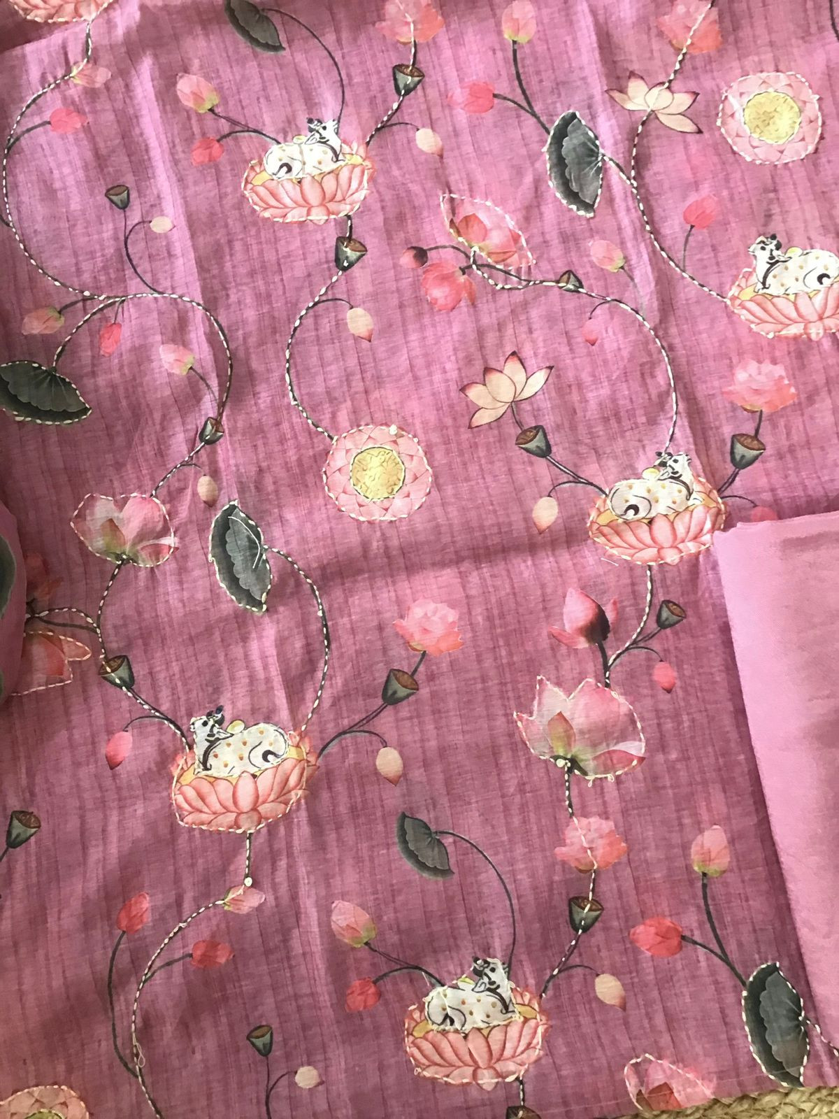 Soft Kora Chanderi Printed Embroidered Suit - Pink