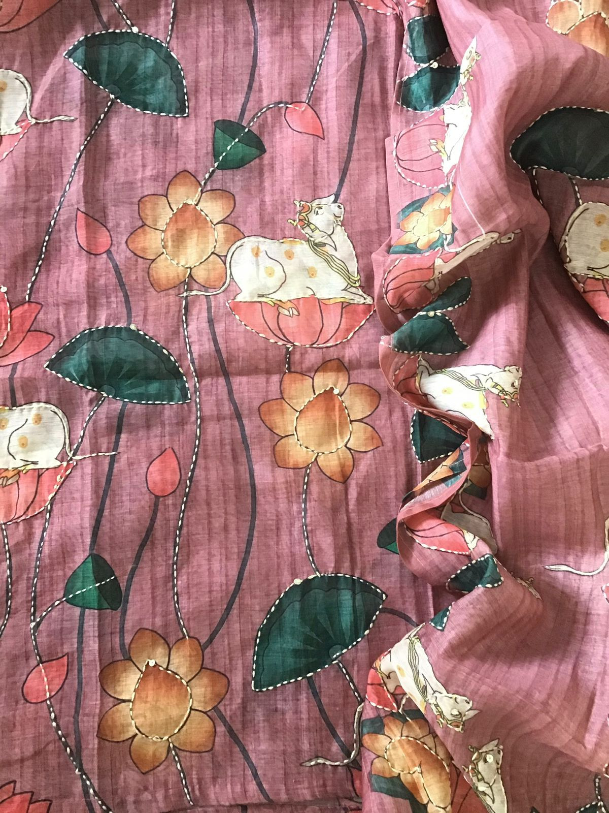 Soft Kora Chanderi Printed Embroidered Suit - Pink