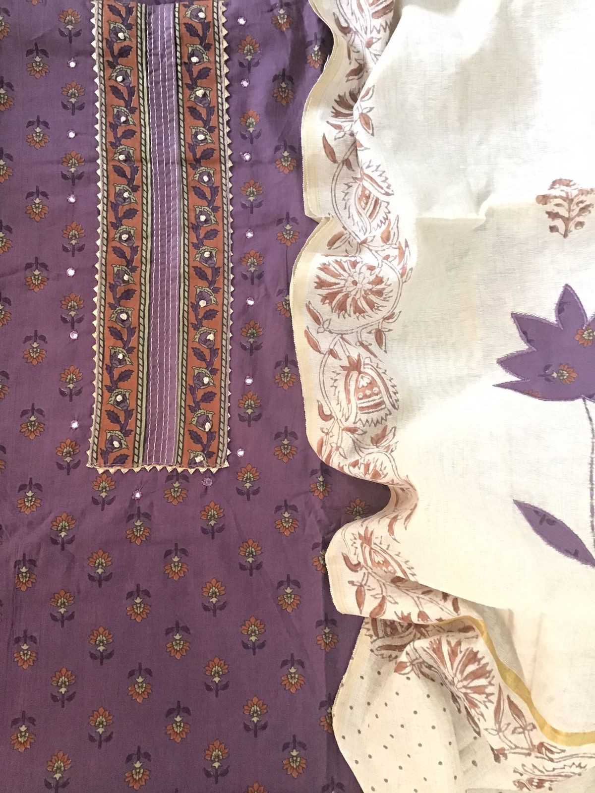 Pure Cotton Printed Embroidered Suit - Purple