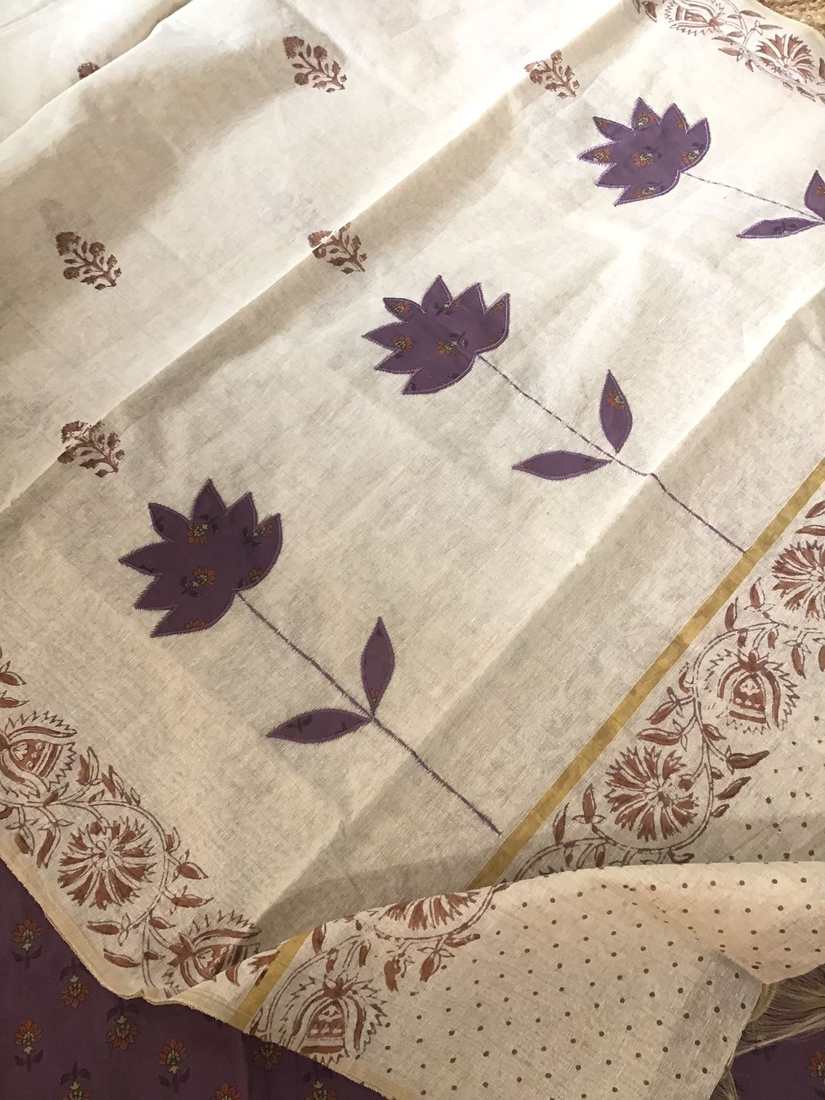 Pure Cotton Printed Embroidered Suit - Purple