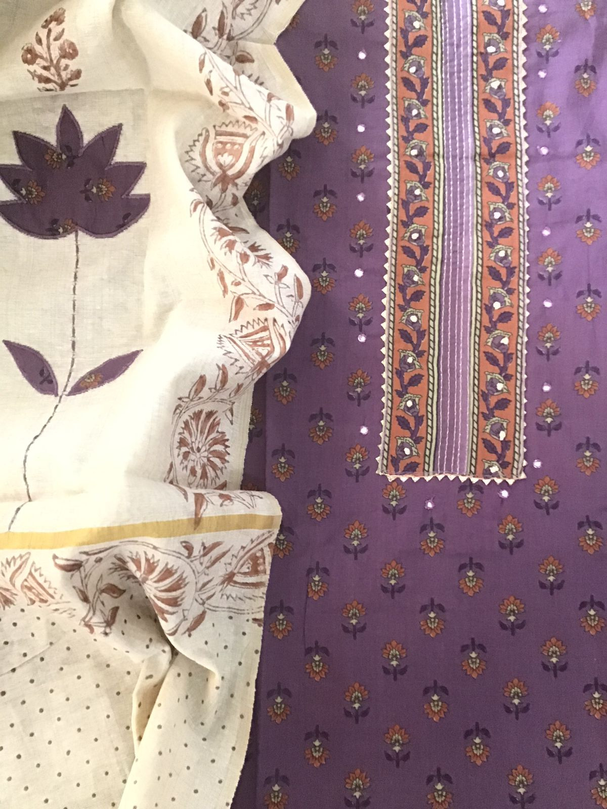 Pure Cotton Printed Embroidered Suit - Purple