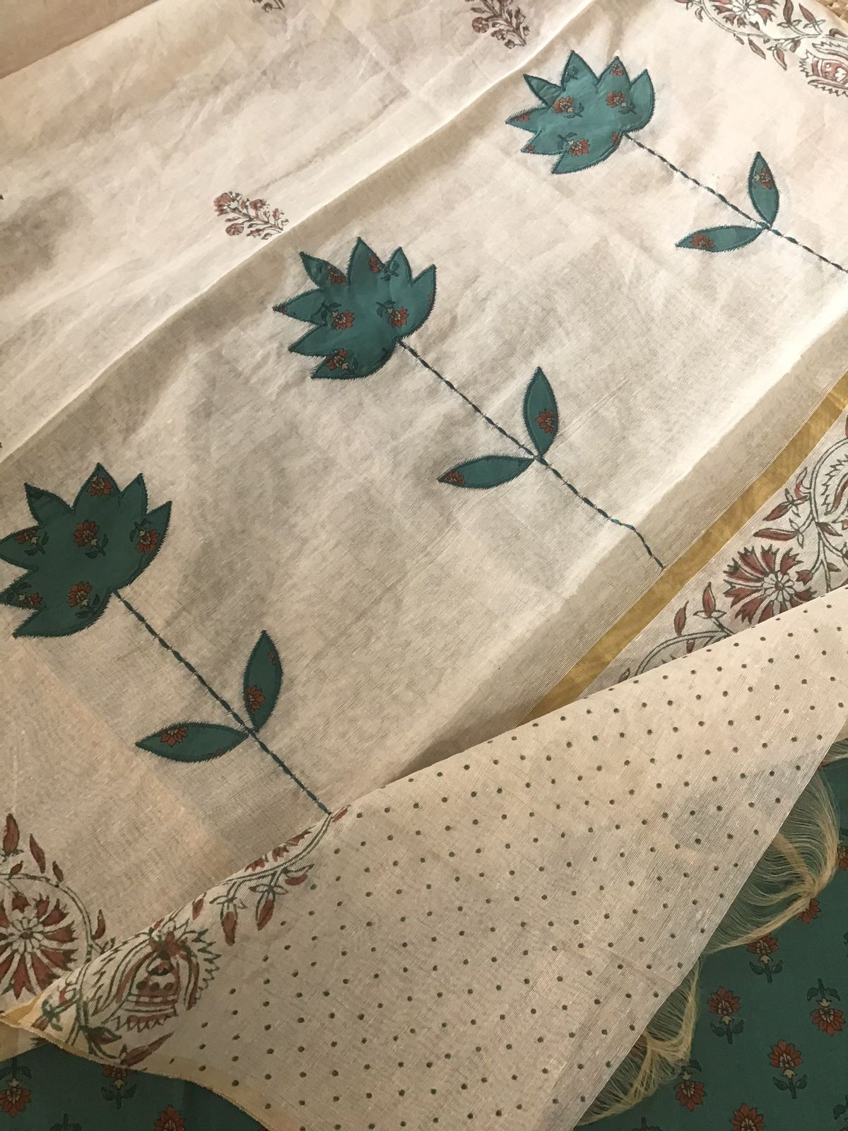 Pure Cotton Printed Embroidered Suit - Green