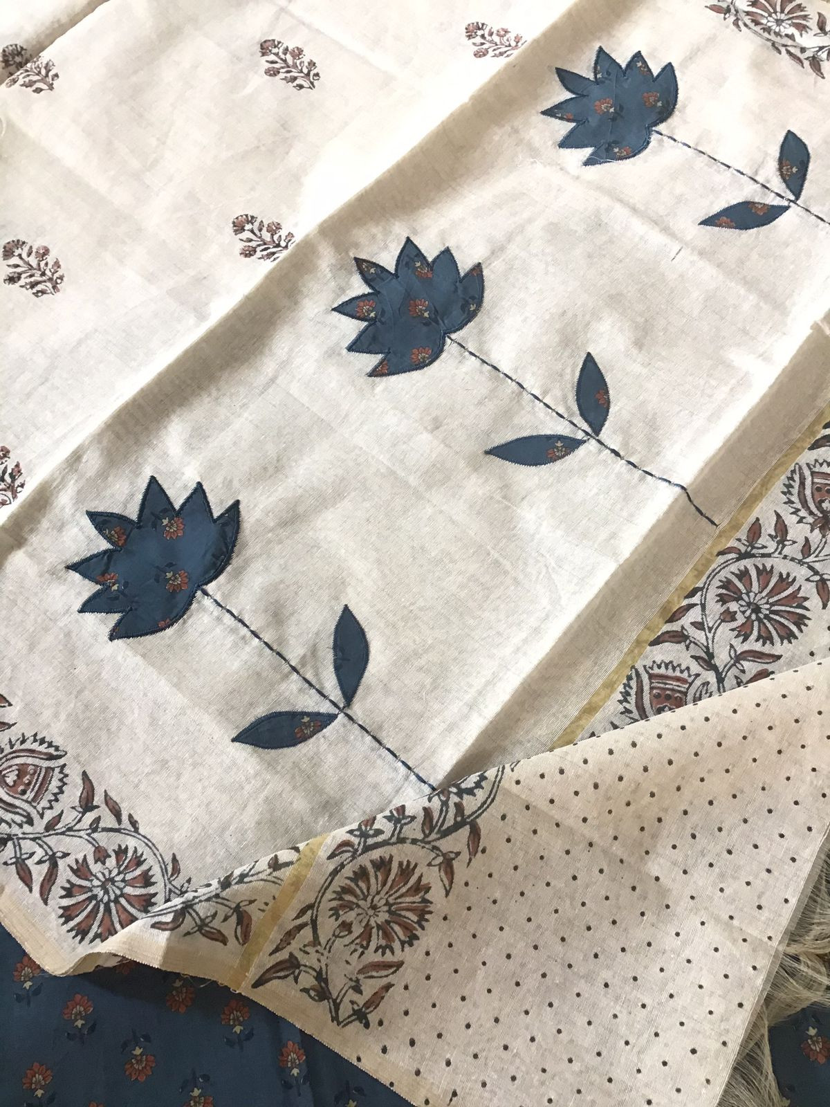 Pure Cotton Printed Embroidered Suit - Blue