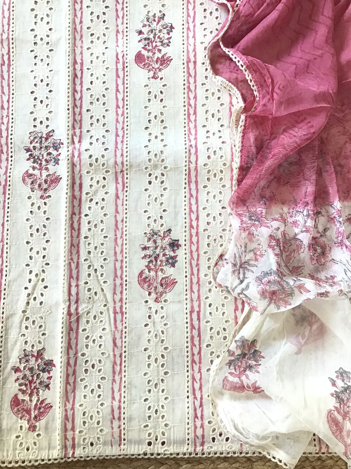 Pure Cotton Printed Embroidered Suit - Offwhite