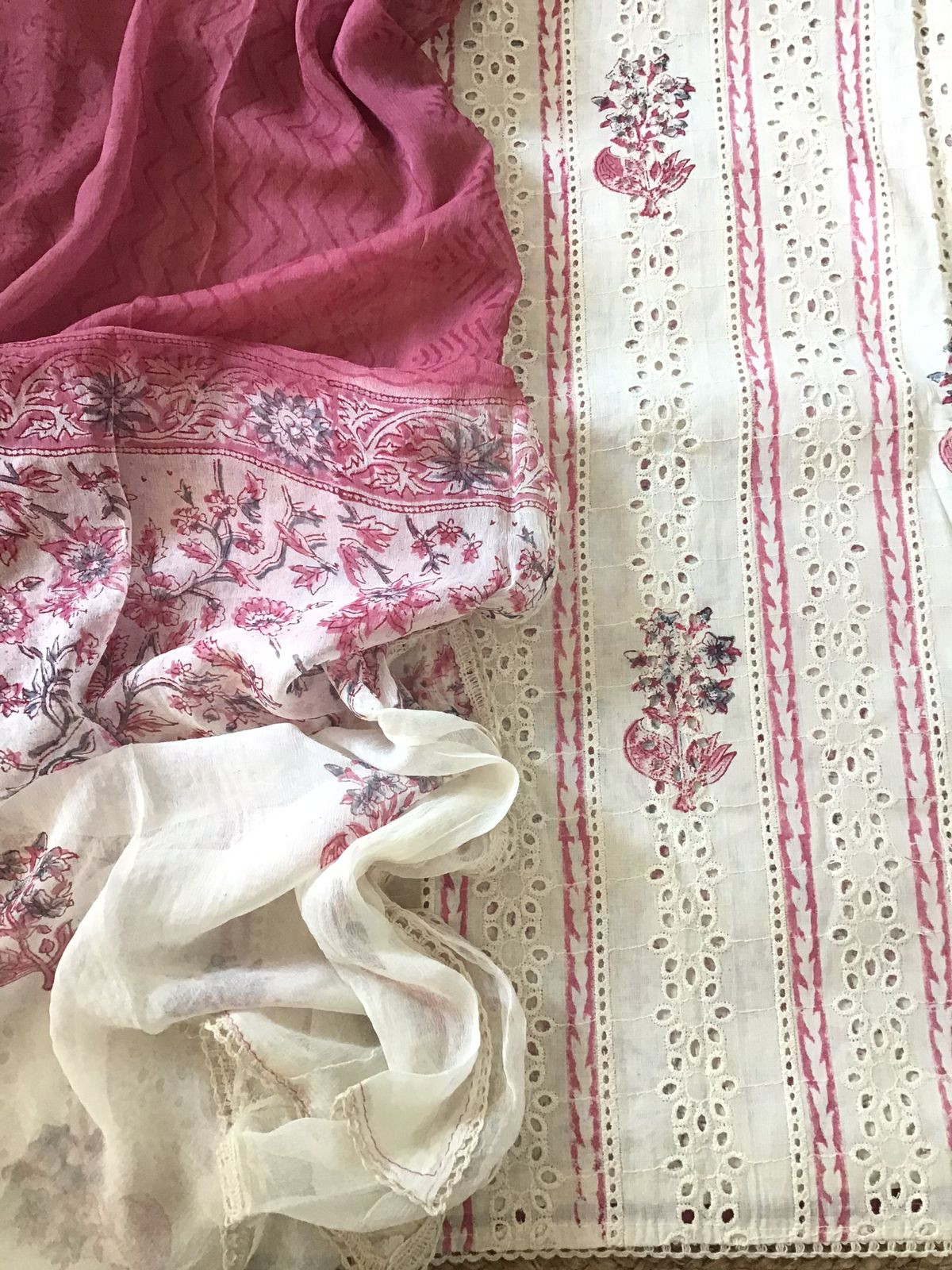 Pure Cotton Printed Embroidered Suit - Offwhite