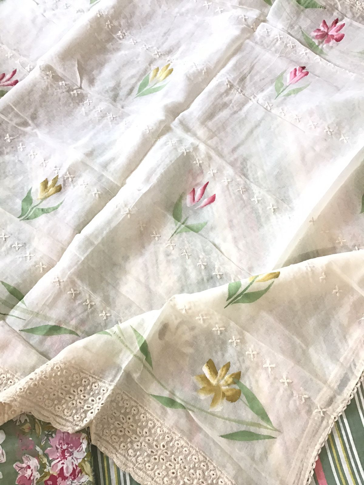 Pure Cotton Printed Embroidered Suit - Green